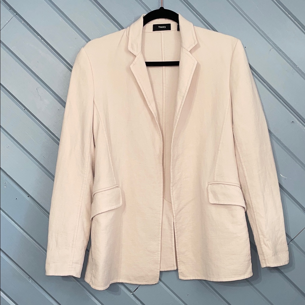 Theory Virgin Wool Open Front Off White Blazer